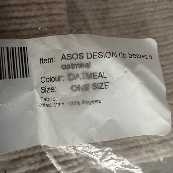 ASOS Oatmeal Ribbed Beanie - Picture 2 of 10